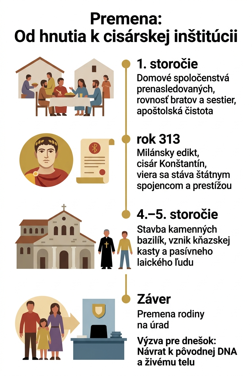 Od domácich spoločenstiev k cisárskym bazilikám: štyri míľniky, na ktorých sa rodina zmenila na úrad.