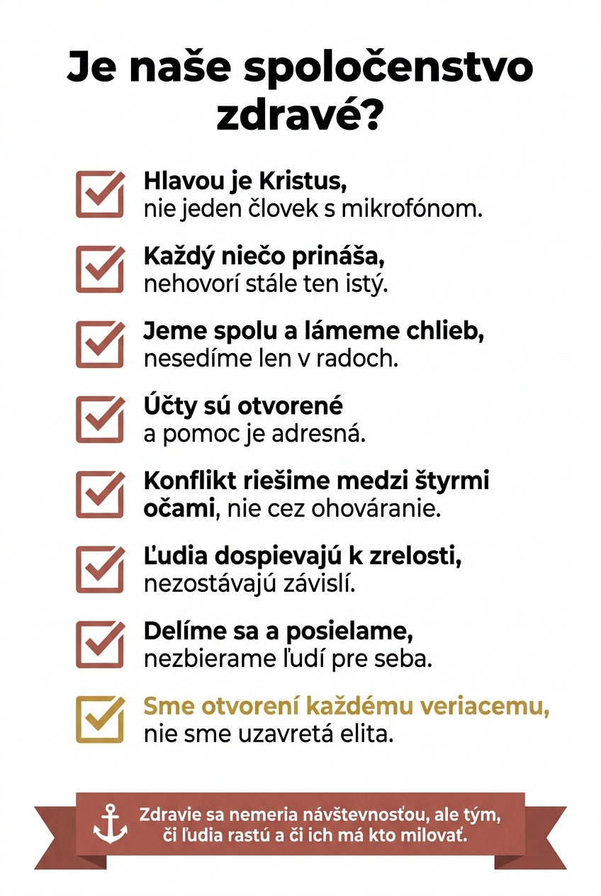 Osem otázok, ktorými si spoločenstvo raz za čas zmeria vlastné zdravie.